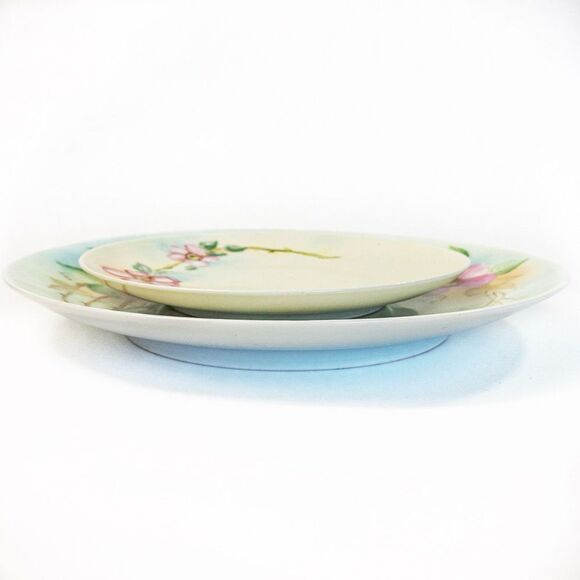 Antique Thomas Sevres Bavaria Hand Painted Signed Pink Dogwood Floral Plate - Picture 5 of 13